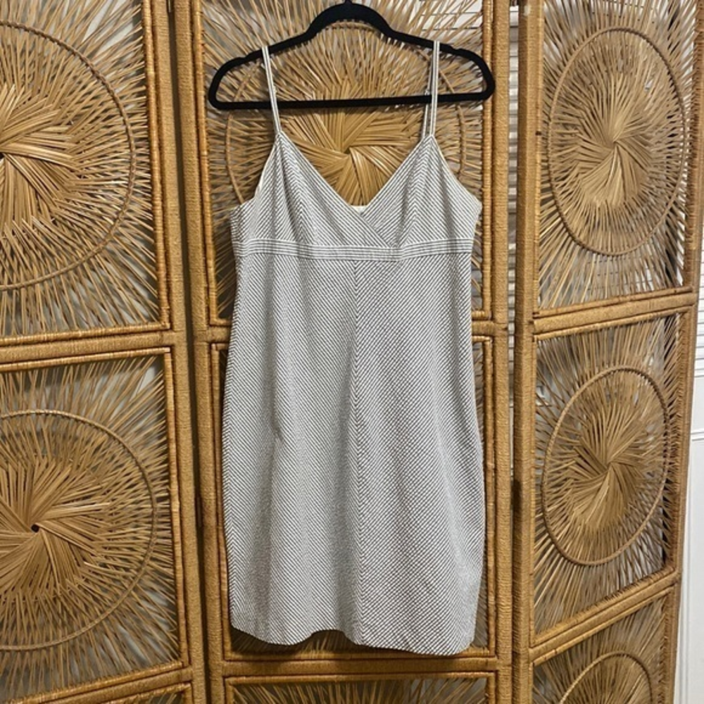 Isaac Mizrahi Spaghetti Strap Striped Mini Dress Grey Silver‎ White 96% Cotton